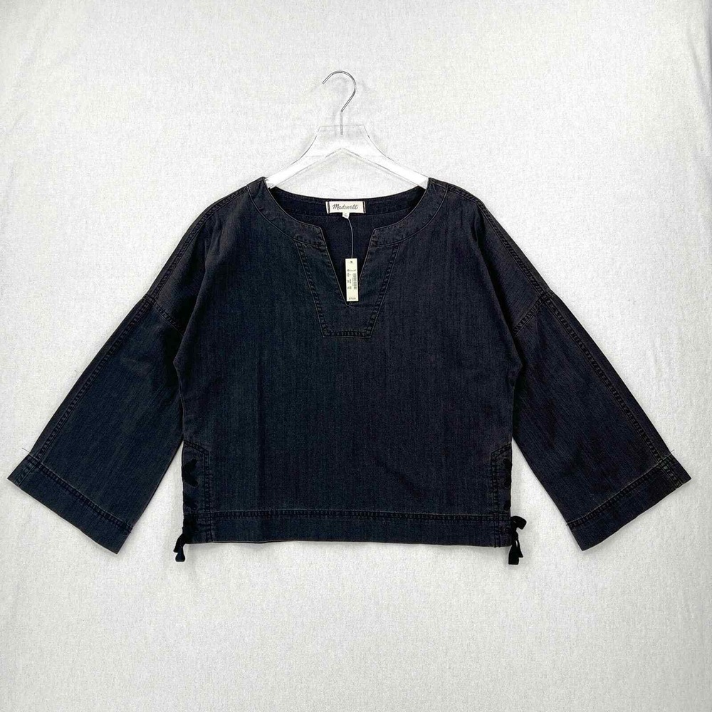 MADEWELL Shirt Womens Small Gray Denim Side Lace Top Sloan Black NWT - Picture 5 of 16